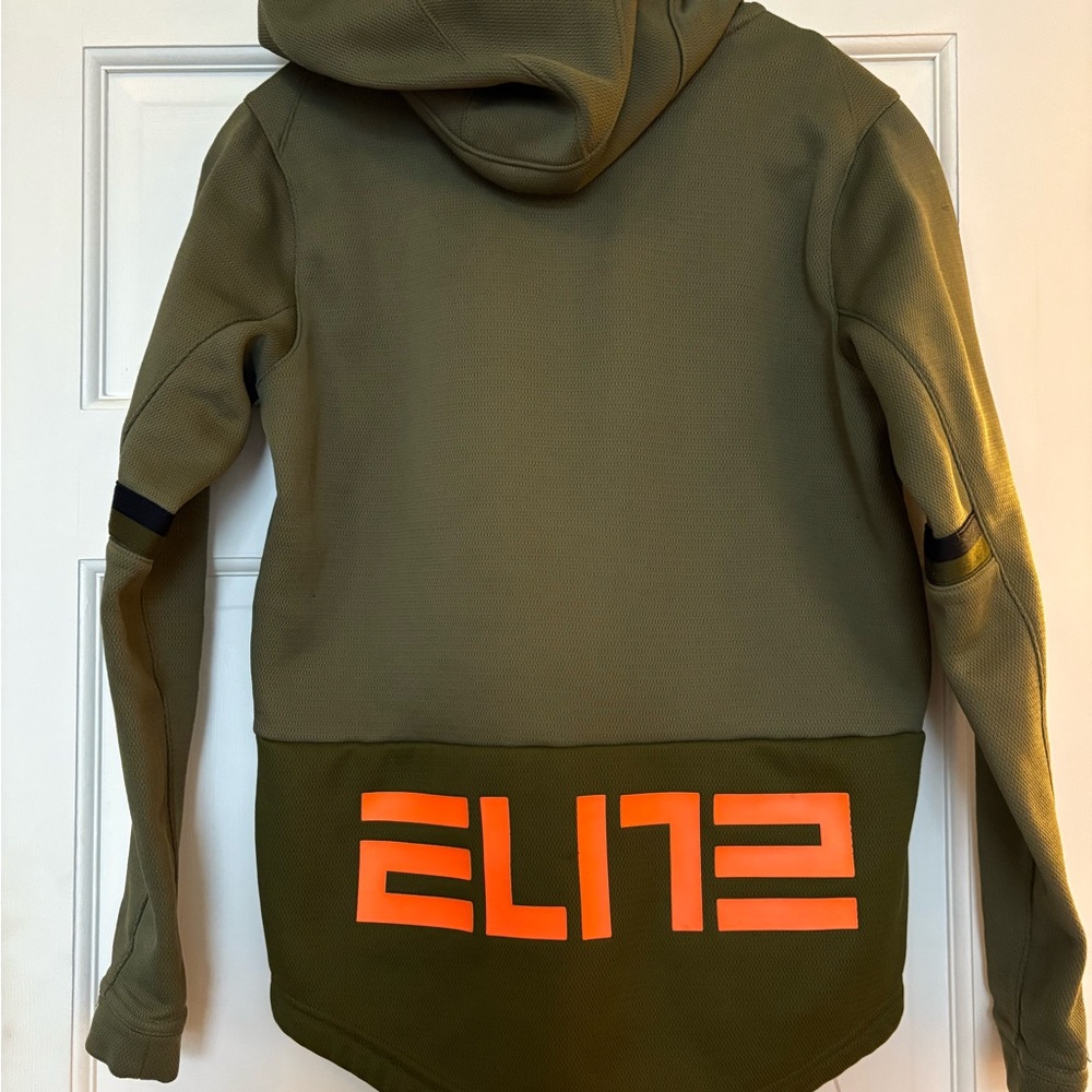 Olive Green Hoodie with Orange 'ELITE' Print